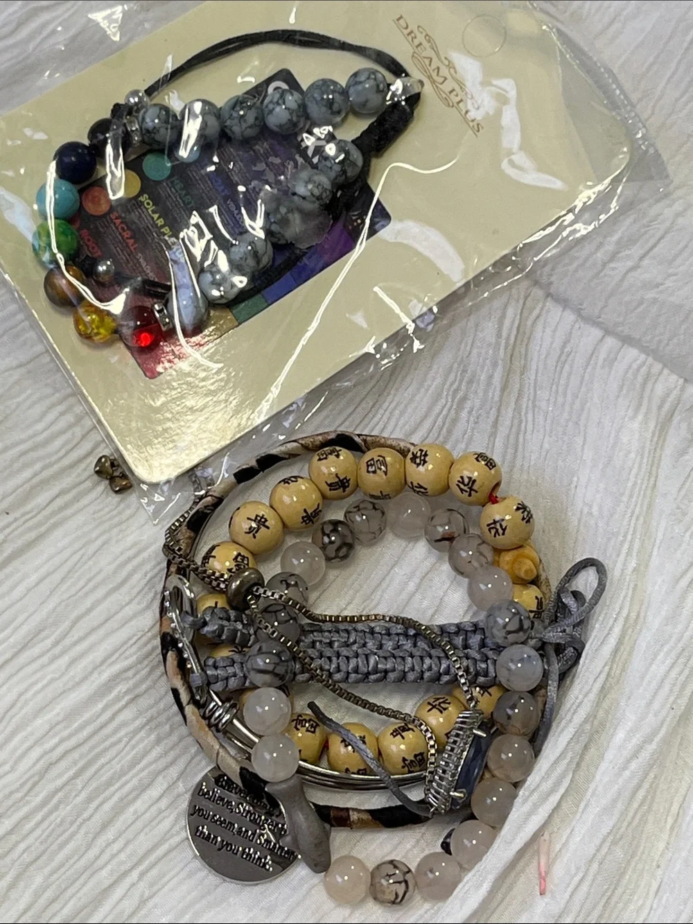 Yellow Bead Stretch Bracelet with Black Flower Accents
